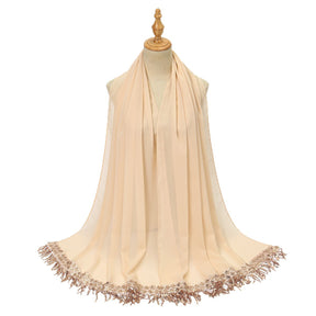 SW150  Plain Chiffon Sequin Tassel Hijab