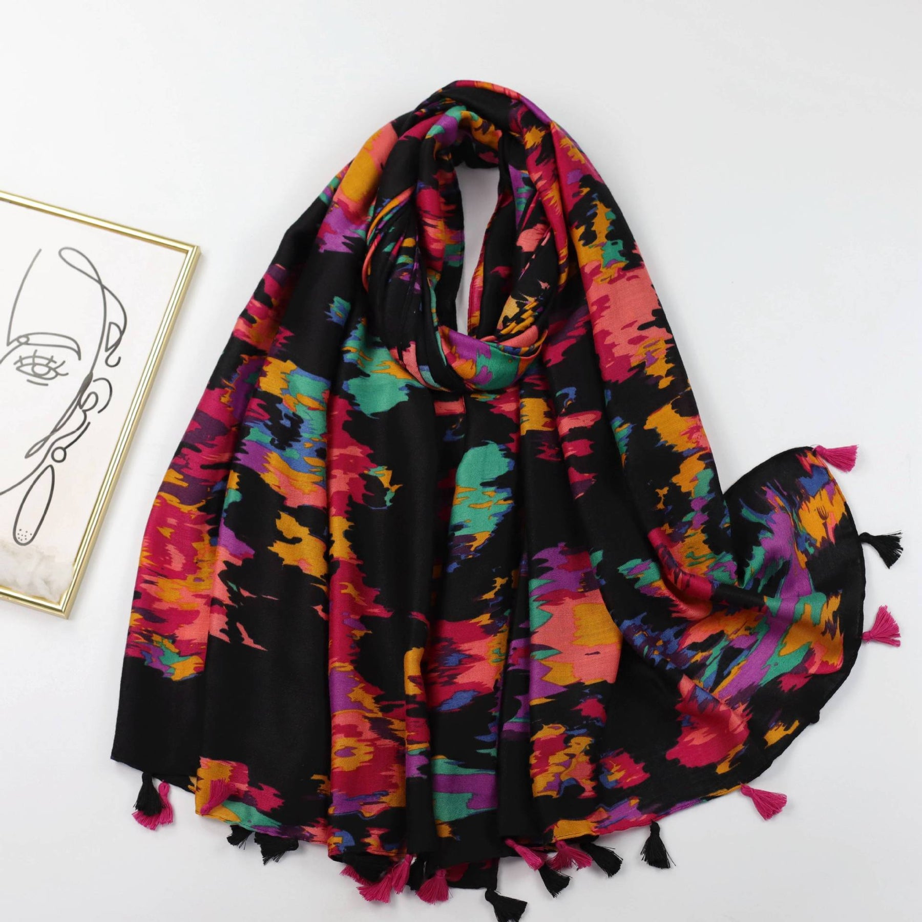 JY230813 Abstract splash-ink printed scarf