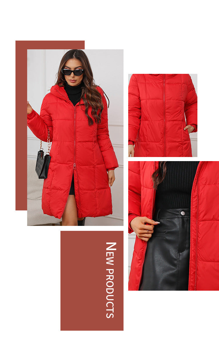 W1836  Women's Hooded Mid-Length Slim Winter Cotton-Padded Coat