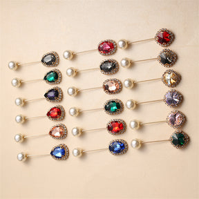 55646  Crystal Brooch with Colorful Zircon Gemstones, Long Pin