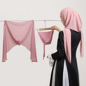 YZ318  Plain Pearl Chiffon Magnetic Hijab + Matching Elastic Tie Back Cap
