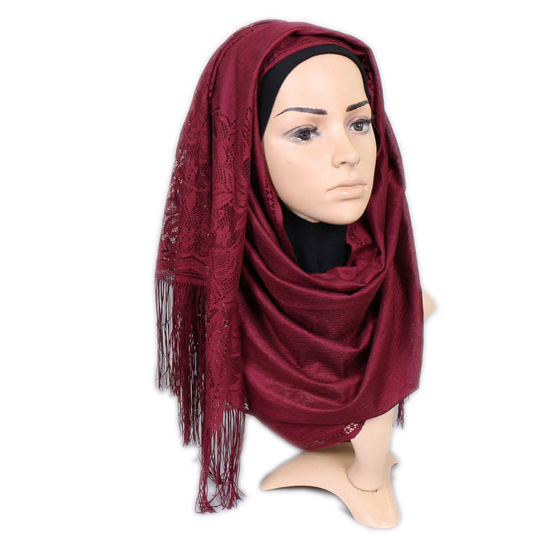 VS69 plain hollow lace tassel hijab