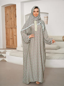 XL001  Floral Print Loose Long Sleeve Integrated Viscose Prayer Set