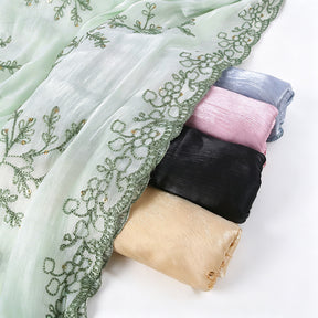 WJ115  Plain Embroidered Scallop Edge Sea Island Silk Hijab