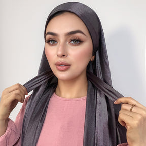 Plain Glossy Crinkle Polyester Jersey Hijab - Model View 1
