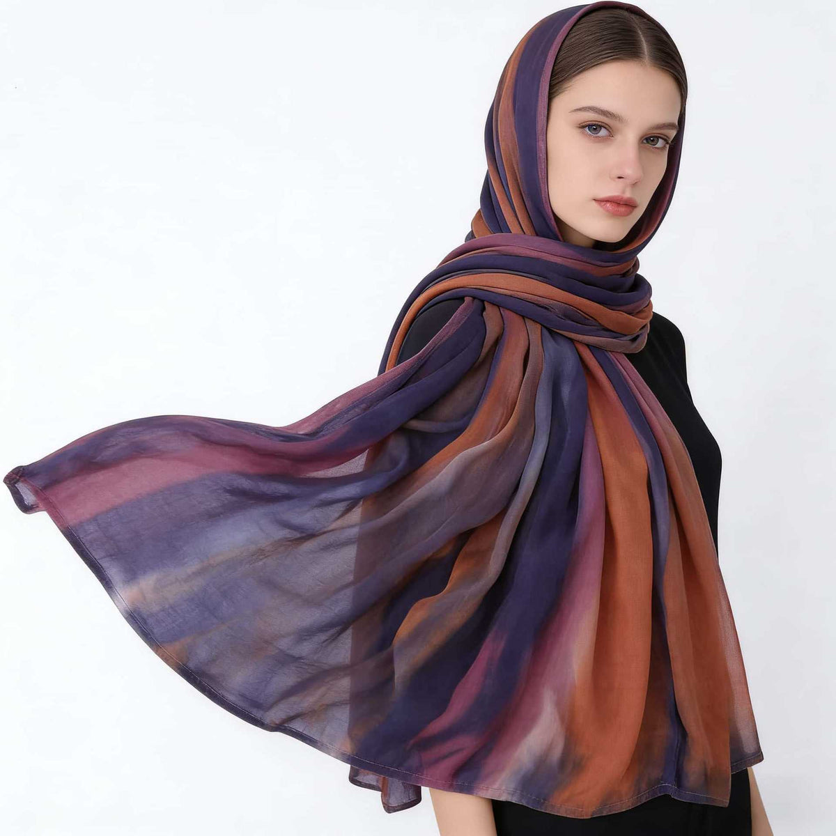 SS010 Breathable Sun-Protective Modal Tie-Dye Crinkled Hijab