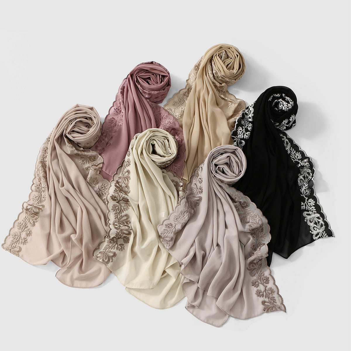 VE139  Stylish Butterfly Embroidered Chiffon Hijab