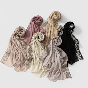 VE139  Stylish Butterfly Embroidered Chiffon Hijab