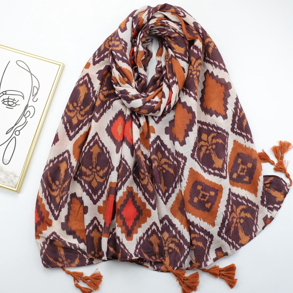 JY230243 Vintage lozenge printed scarf