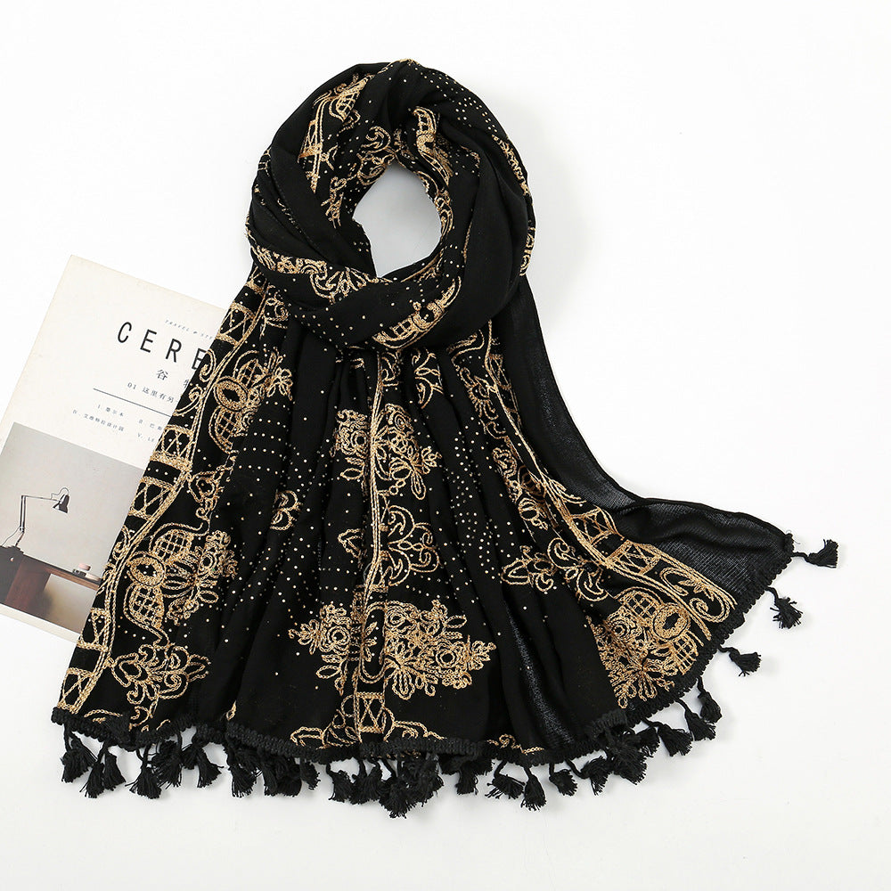 VS564 premium embroidery hijab tassel scarf