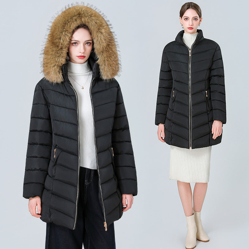 YAXF-8809  Women's Mid-Length Slim Winter Cotton-Padded Puffer Jacket