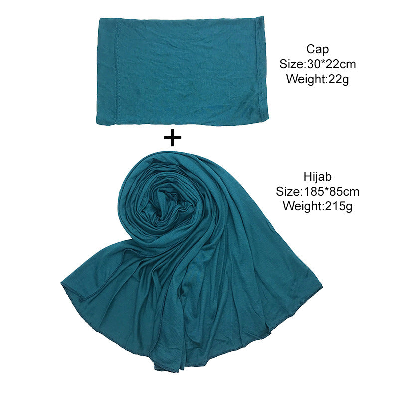 ND474  85*185cm Large Size Plain Mercerized Cotton Soft Jersey Hijab with Undercap Set
