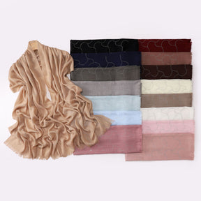 260602  Plain Soft Bamboo-Texture Yarn Short Fringe Hot-Fix Crystal Hijab