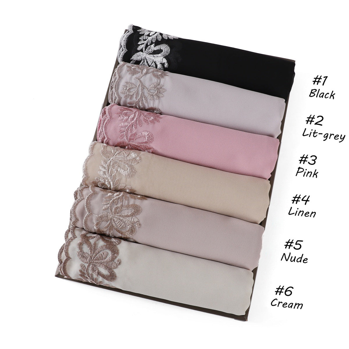 YZ315  Plain Chiffon Butterfly Embroidery Pearl Lace Hijab