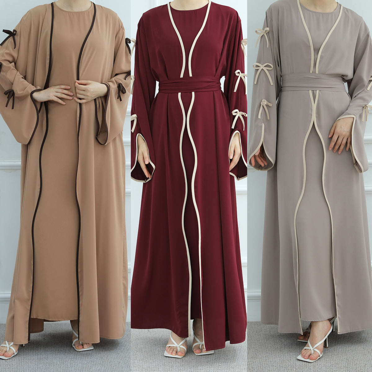 LR962+LR1003 Plain Bow Abaya Dress Set