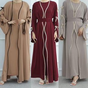 LR962+LR1003 Plain Bow Abaya Dress Set