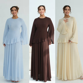 Elegant Double Layer Tie Waist Polyester Abaya