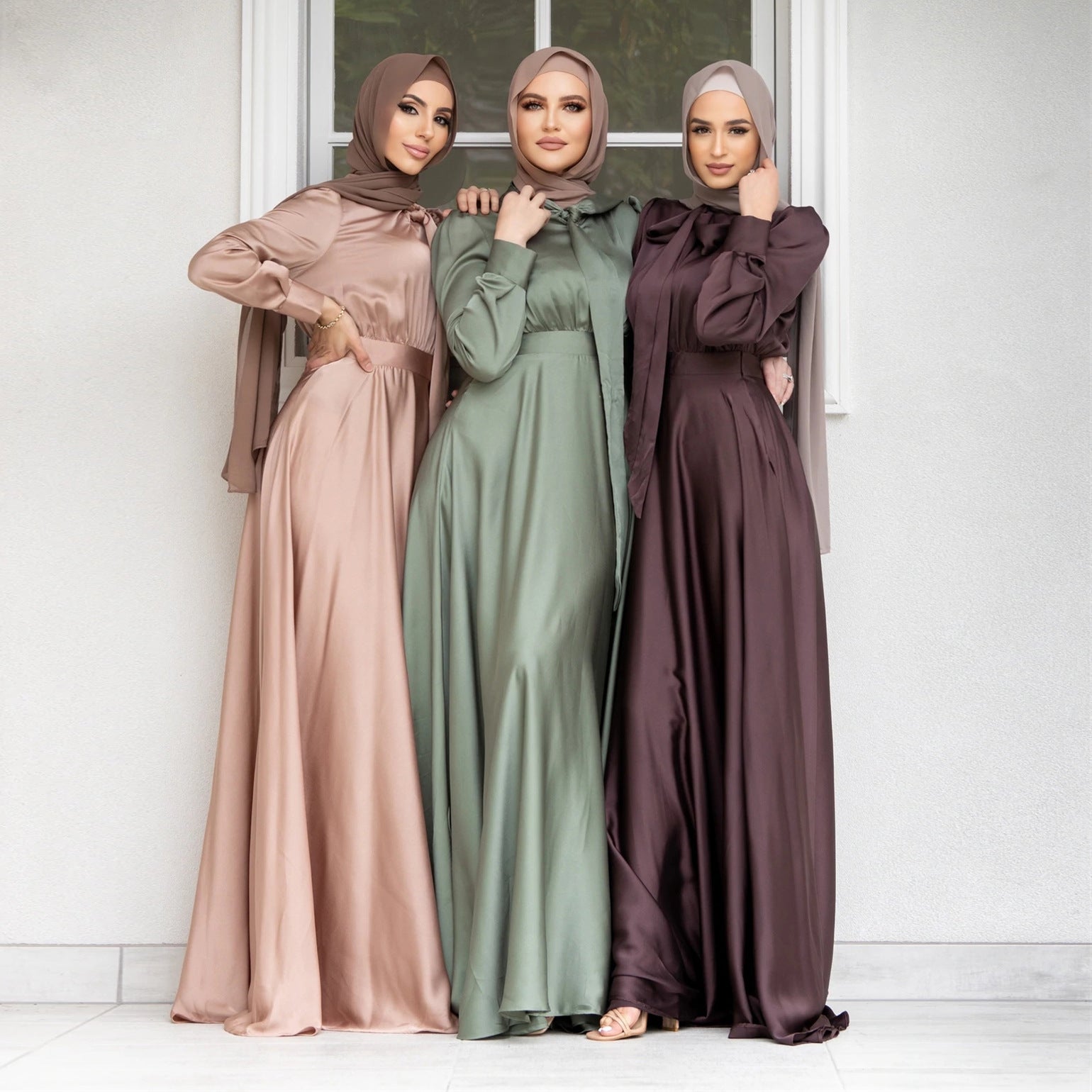 M160 Cross-border foreign trade women's dress Muslim fashion big swing satin dress