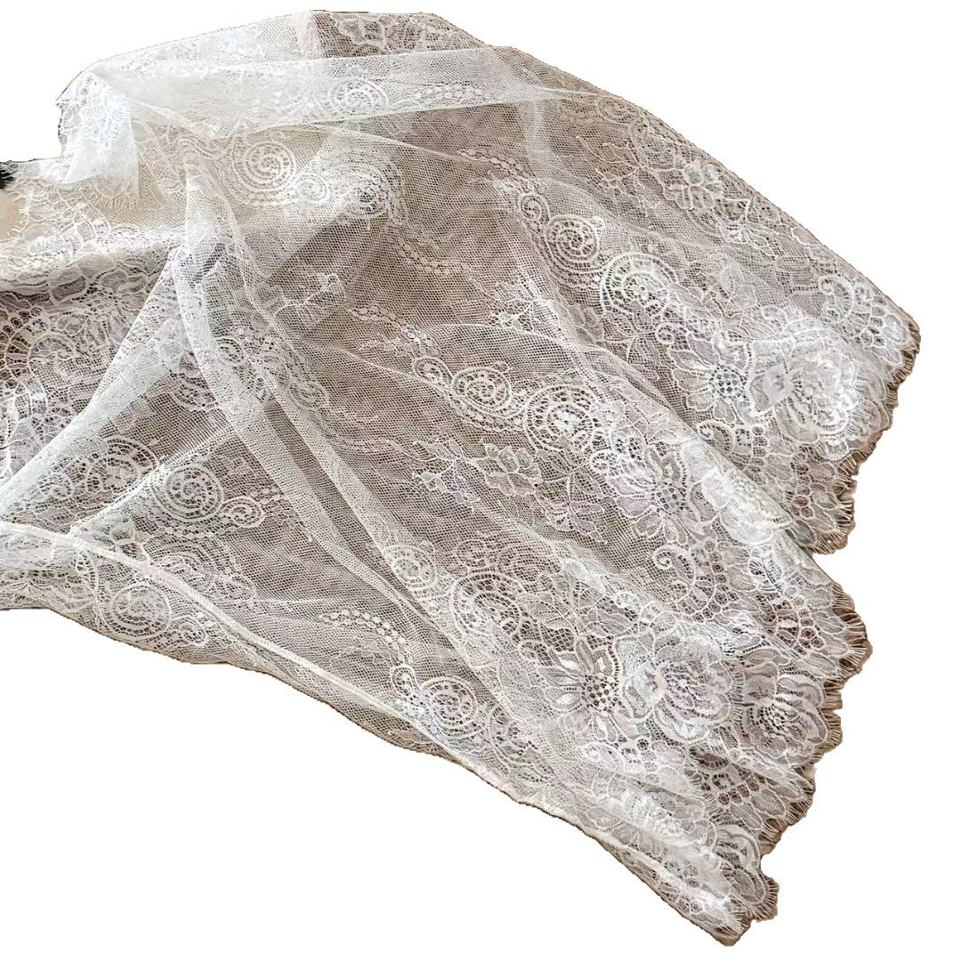 JY0160  Plain Black and White Two Tone Lace Embroidered Hijab