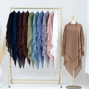 HJ909  Plain 3-Layer Polyester Prayer Hijab