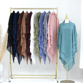 HJ909  Plain 3-Layer Polyester Prayer Hijab