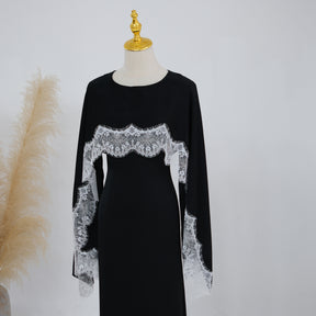 LR1323  Viscose Lace Panel Dress with Shawl