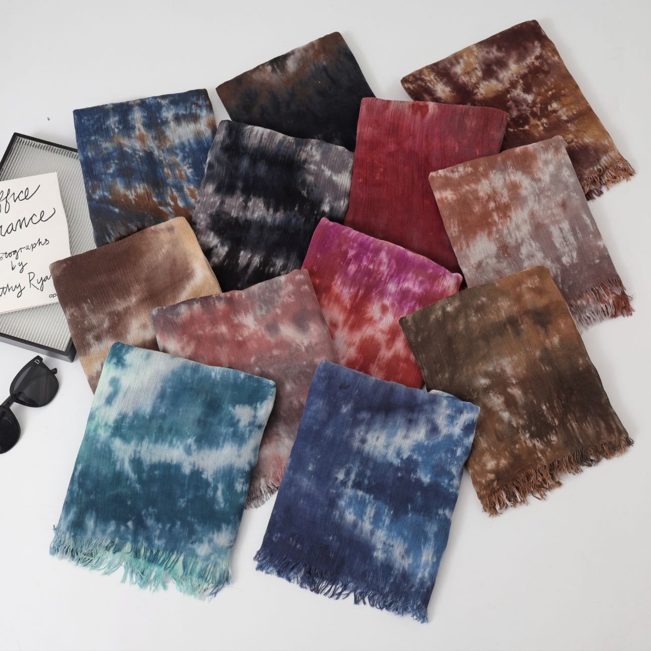 SS008  Modal Dreamy Tie-Dye Short Tassel Crinkle Hijab