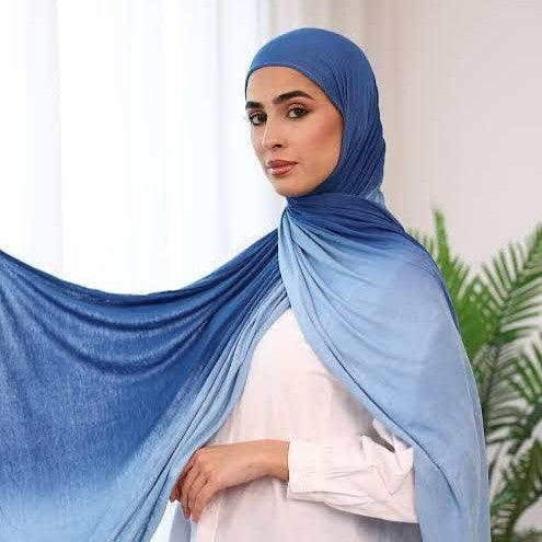 JBWJ005  High Quality Mercerized Cotton Double-Sided Gradient Printed Long Hijab