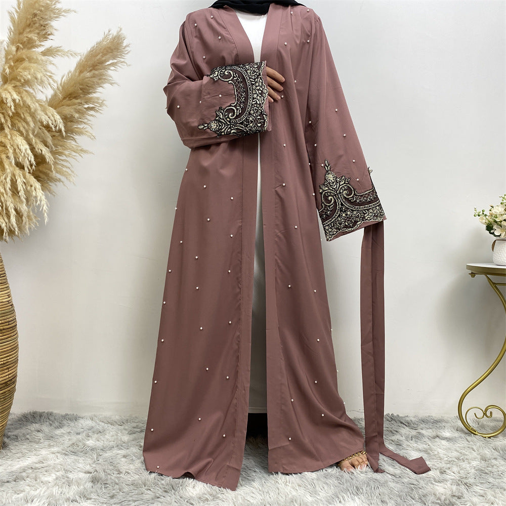 1684 Embroidered nailing beads muslim abaya dress