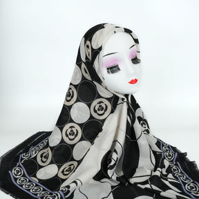 BF003 Cotton Camellia Print Square Scarf hijab  plain hijab  hijab/tudung