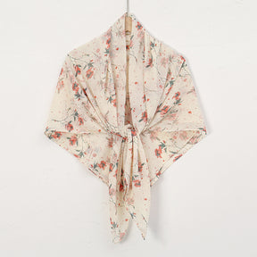 YW347  115*115CM Large Size Floral Pearl Chiffon Printed Square Scarf