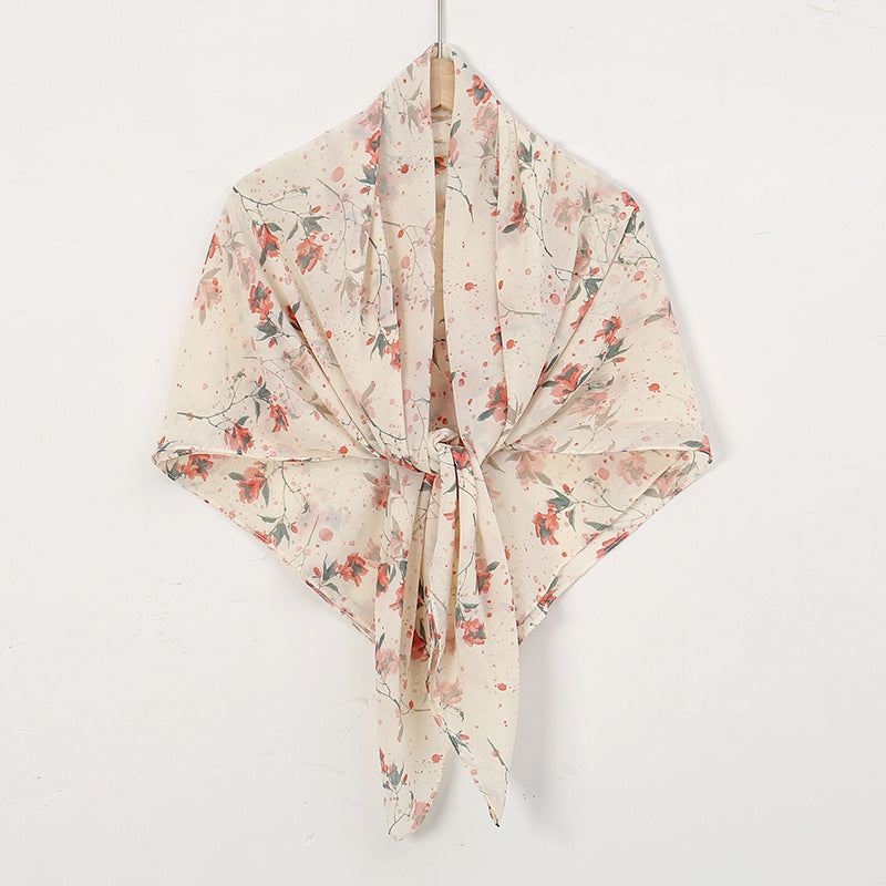 YW347  115*115CM Large Size Floral Pearl Chiffon Printed Square Scarf