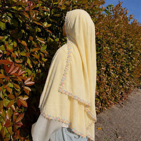 JBHBHB  Elegant Versatile Plain Colorful Embroidered-Edge Liquid Jersey Hijab