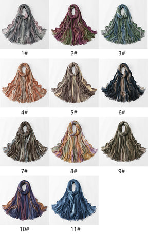 VE134  Ethnic Rainbow Tie-Dye Crinkle Rayon Hijab