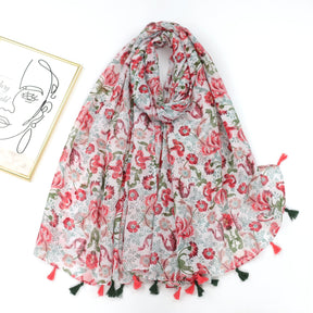 JY230514 Small red flower printed Encryption voile scarf