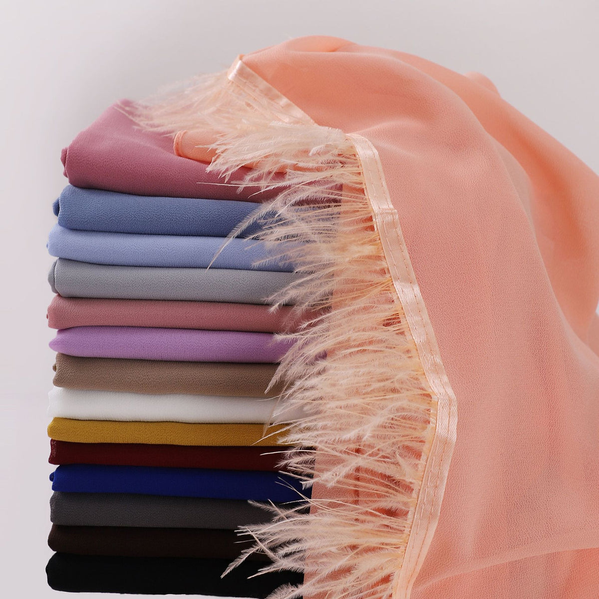 W-0118 plain pearl chiffon feather hijab scarf