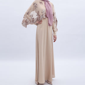 9504 Sequin embroidered cape muslim abaya dress