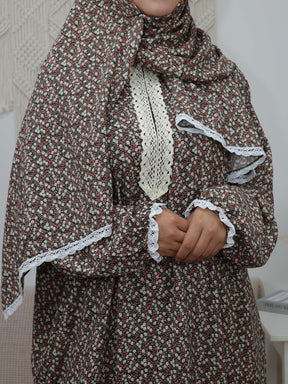 XL001  Floral Print Loose Long Sleeve Integrated Viscose Prayer Set