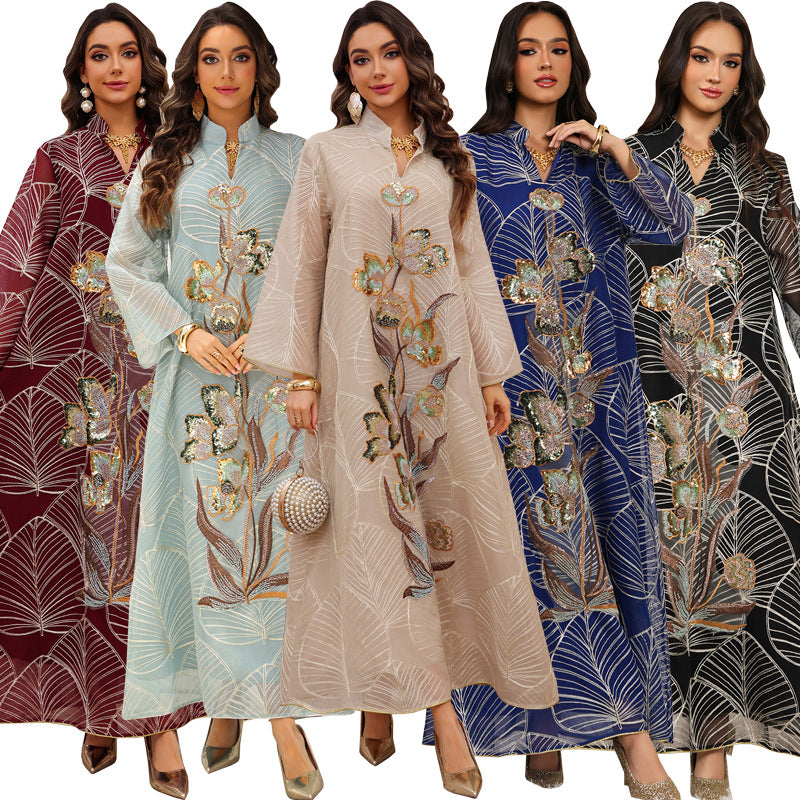 AB485  Mesh Embroidered Maxi Dress Ethnic Women's Clothing
