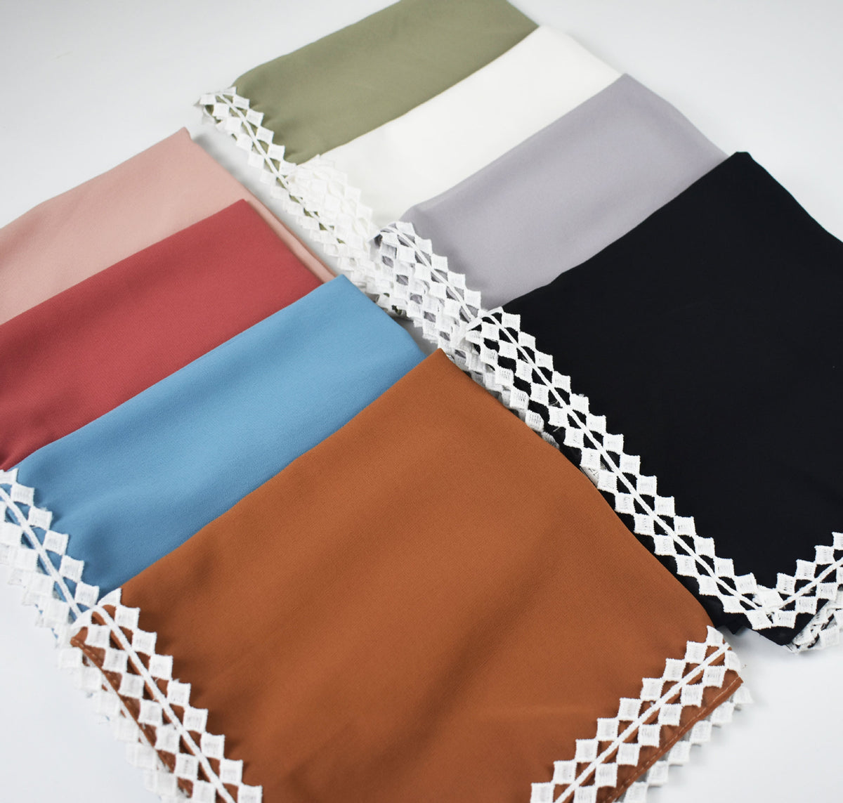 W-0103 plain pearl chiffon lace edge hijab scarf