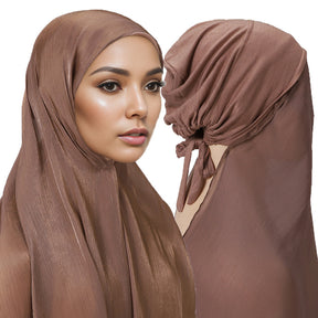 MSL355  Adjustable Cotton Jersey Muslim Cap+Island Satin Crepe Long Scarf