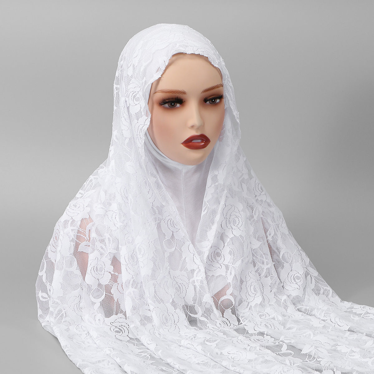 SW159  Rose Lace Cap-Style Polyester Hijab