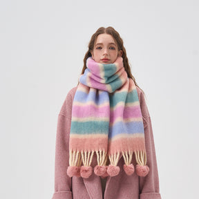 2023-08-14 Color stripe plush ball winter scarf