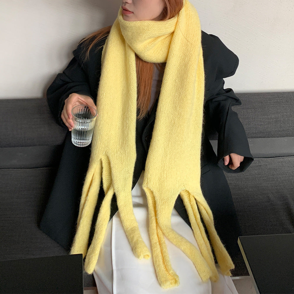 TLQHZZ-047 solid color Large tassel winter scarf