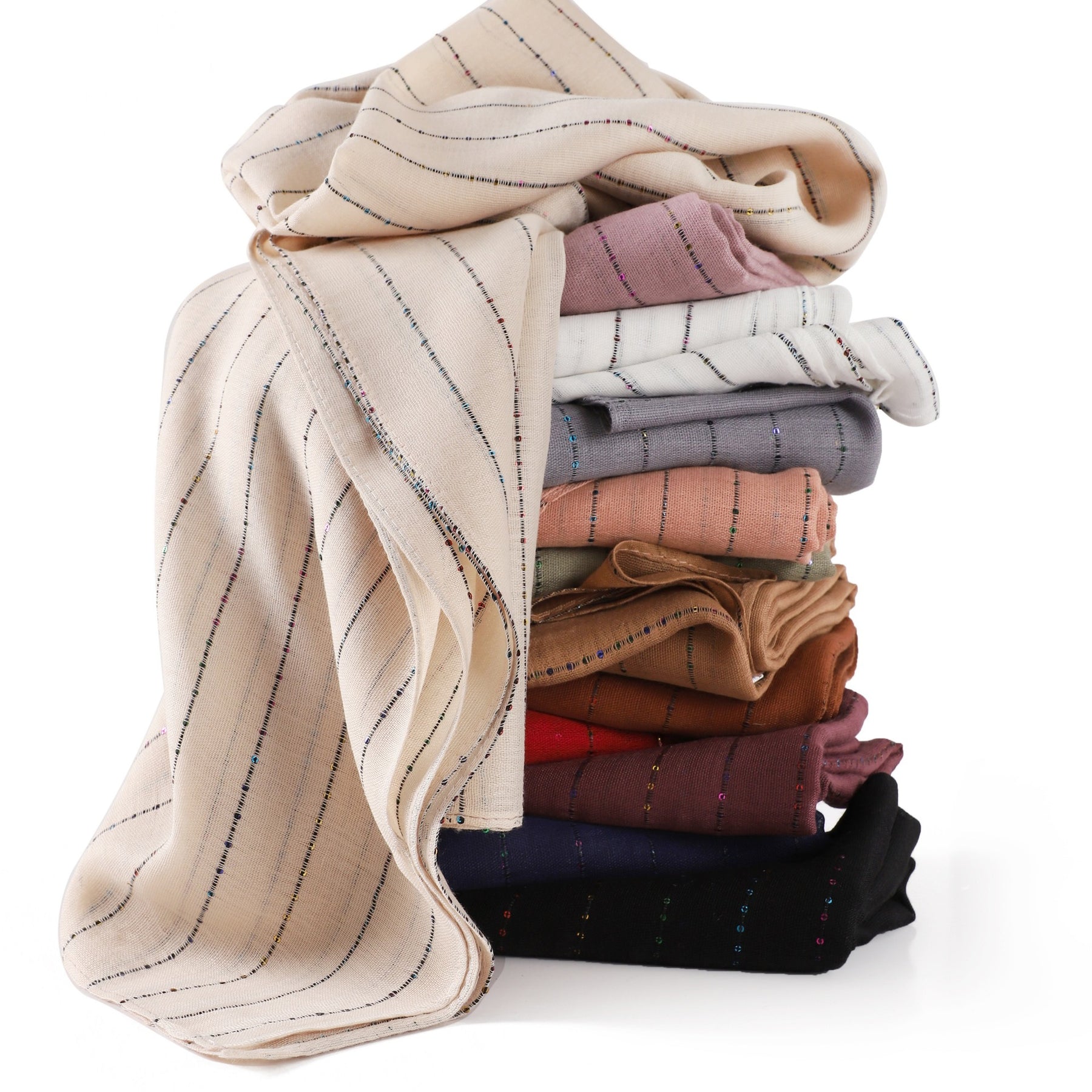 YZ328  Striped Colorful Sequin Cotton Linen Hijab