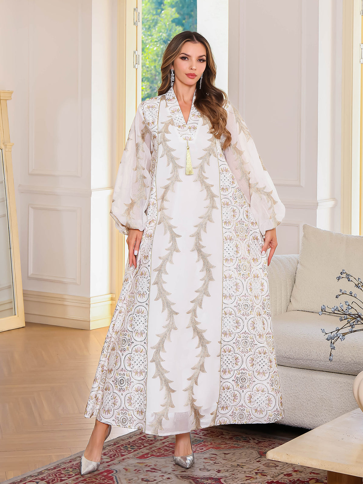 SMT140  Luxurious mesh embroidered dress