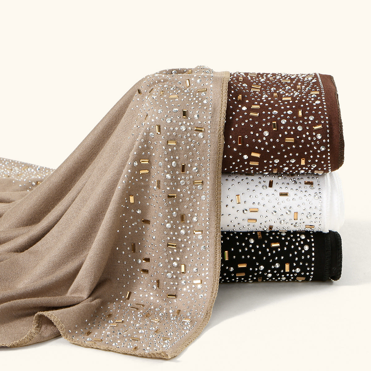 YW425  Mercerized Cotton Special-Shaped Hotfix Rhinestone Hijab