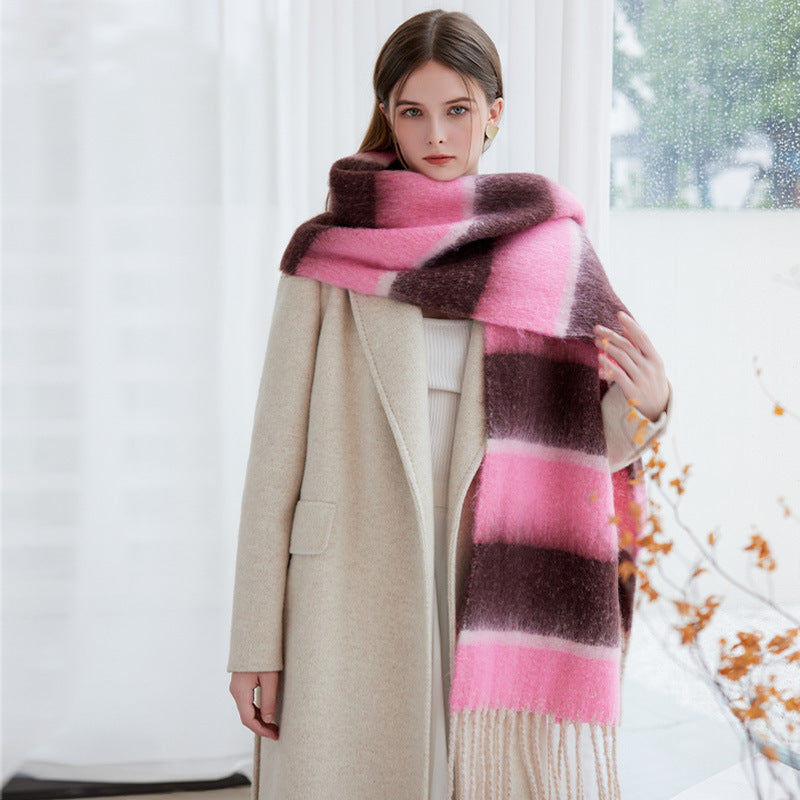 LZF078 color stripe thick winter scarf