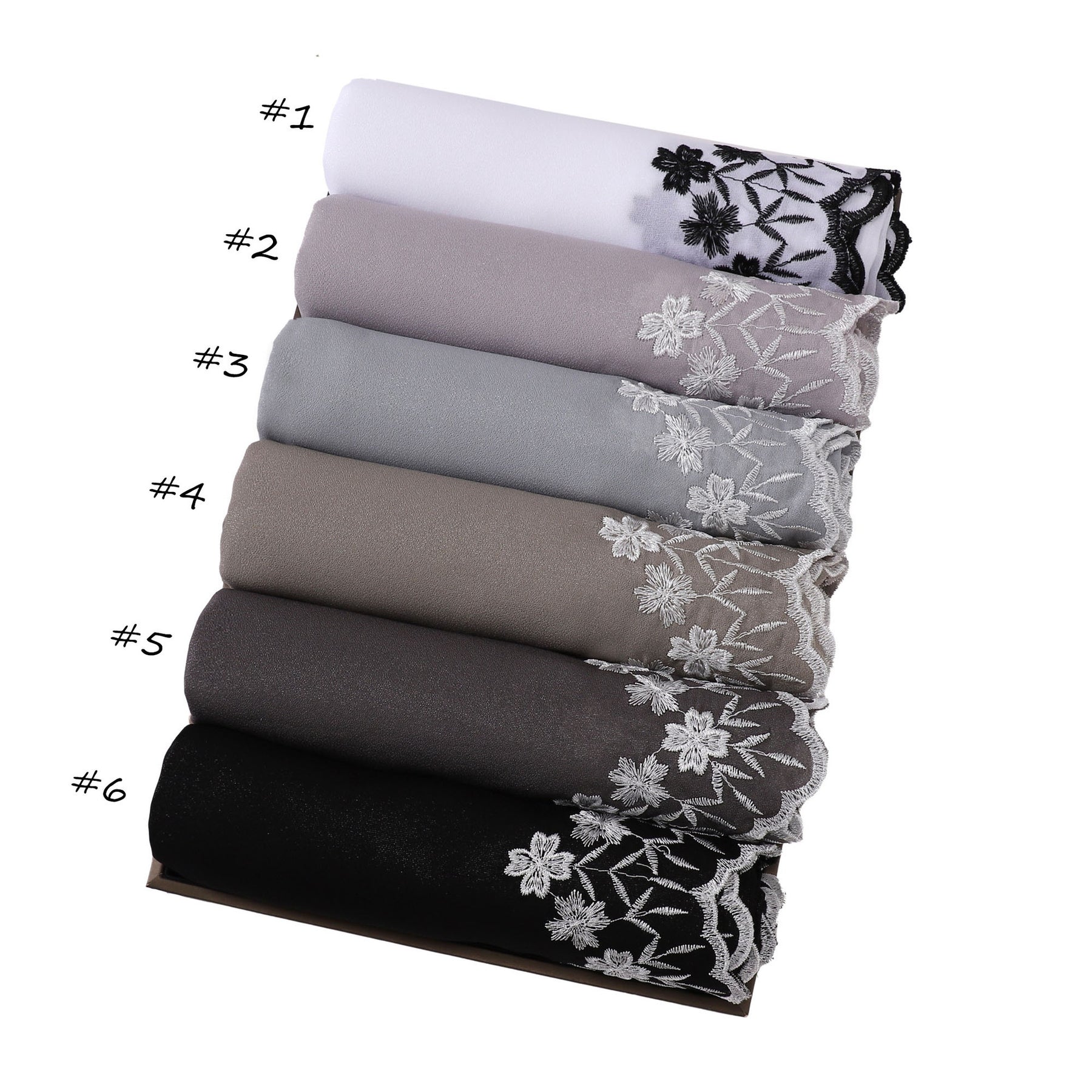 YZ339  Plain Embroidered Ends Shimmer Chiffon Hijab