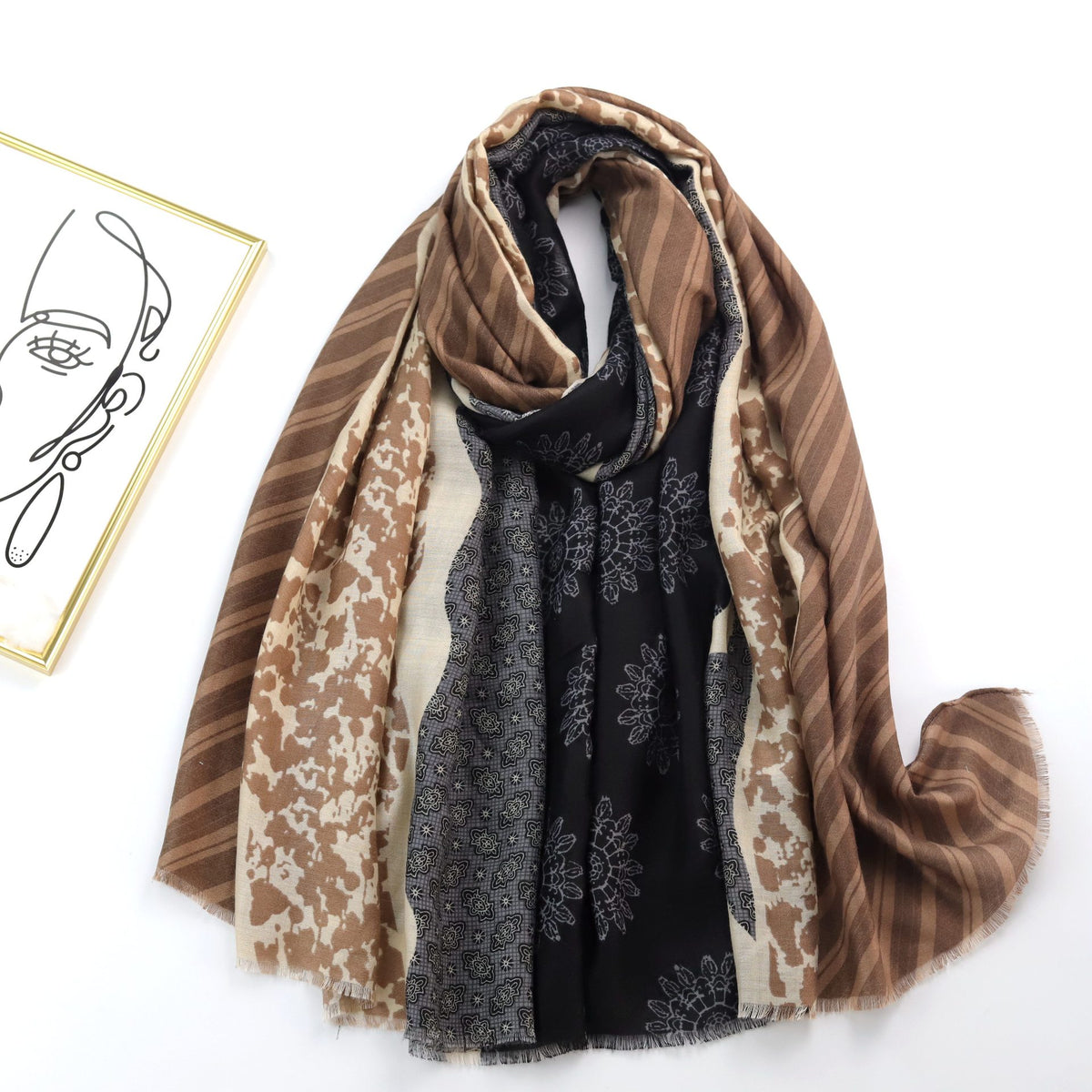 JY220918 Ethnic style splicing printed scarf